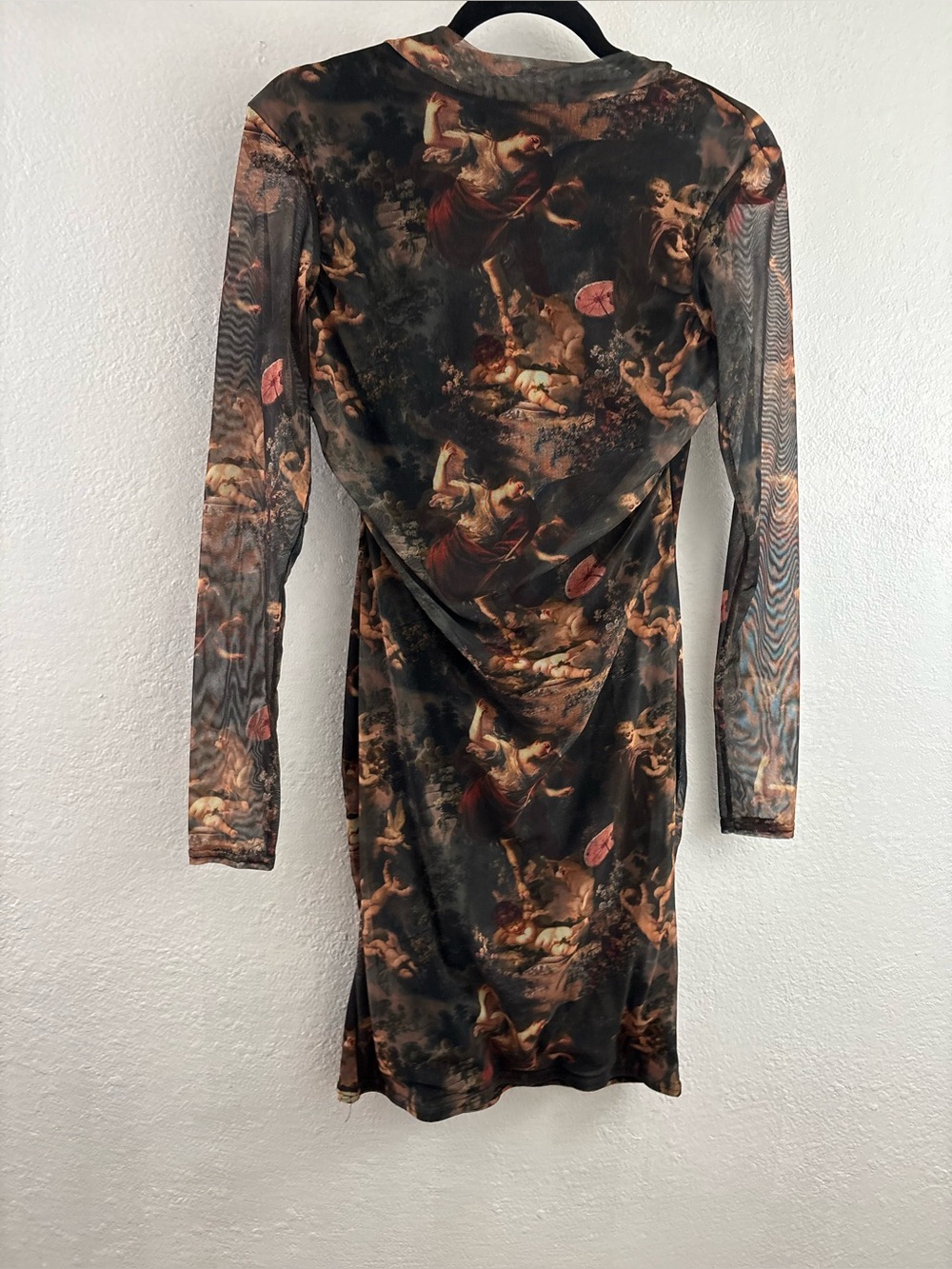 PrettyLittleThing Shape Renaissance Print High Neck Mesh Bodycon Dress size 8 - Picture 2 of 7